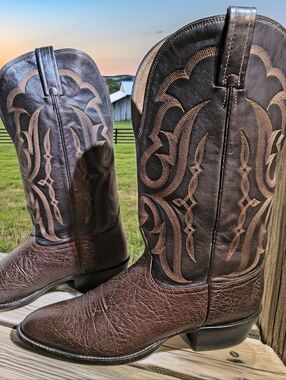Men's Nocona Brown Bull Hide Leather Western Cowboy Boots 11.5E Superb Vintage